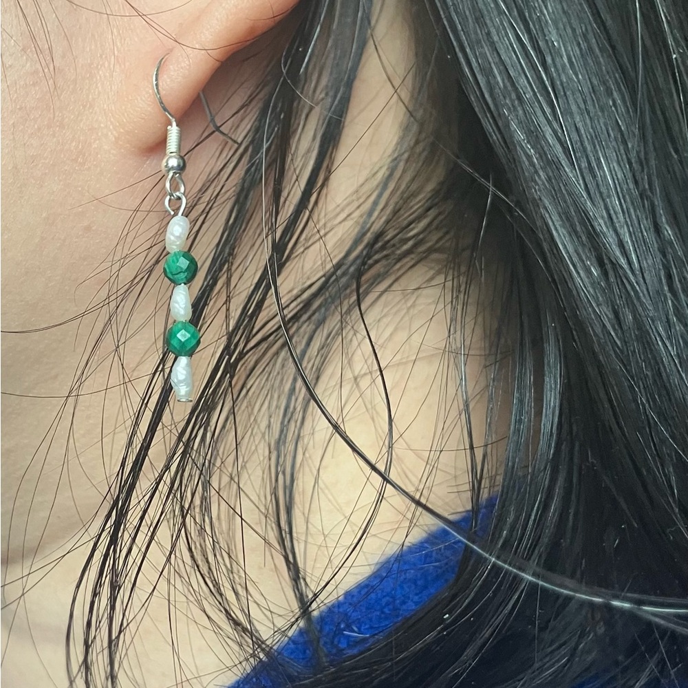 Indian Jade and natural white pearls earring